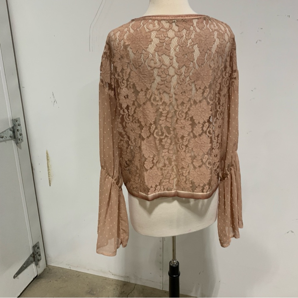 BKE Gimmicks Elegant Lace‎ Boho Chic Western Women's Top in Tan Mauve XL 2325 - Picture 11 of 15